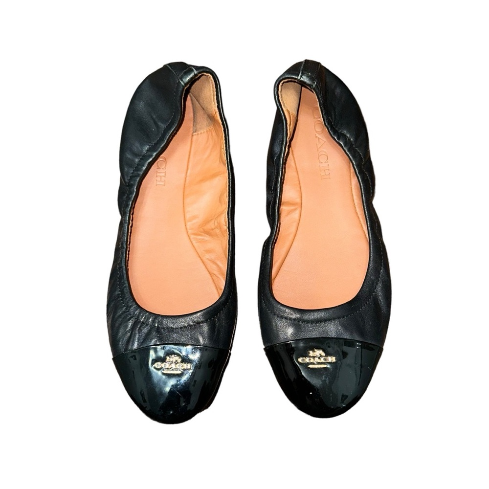 Coach Black Flats with Gold Accents